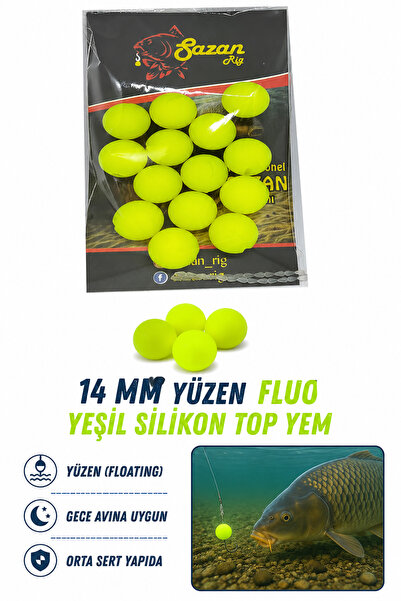 sr sazanrig 14 Mm Yüzen Silikon Fluo Yeşil Top (14 Adet)