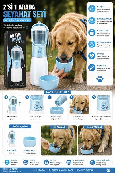 M-PETS ON THE ROAD 2İN1 KÖPEK SEYAHAT SULUĞU 300ML BLUE