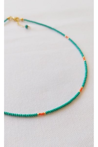 Bella Sera Studio Sand Beads Orange Turquoise Minimal Choker Necklace