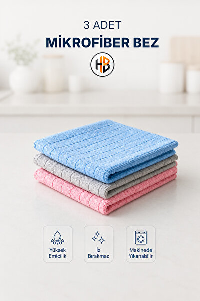 HOBİLON (3 Adet) Kareli 40x40 Cm Mikrofiber Mutfak Tezgah Bezi - Genel Temizl...