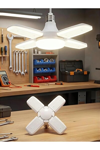 Go İthalat Yapraklı Pervane Modeli 1+4 Kollu Papatya Beyaz Led Lamba Ampul 40...