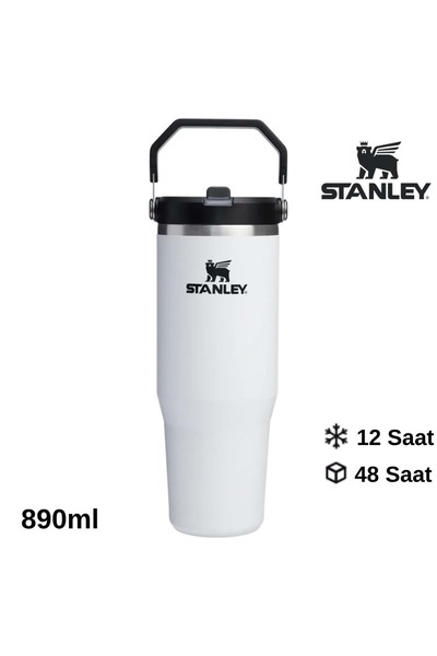 Stanley The Iceflow Flip Straw Thermos Cup with Straw 0.89 Lt Flask White-Black