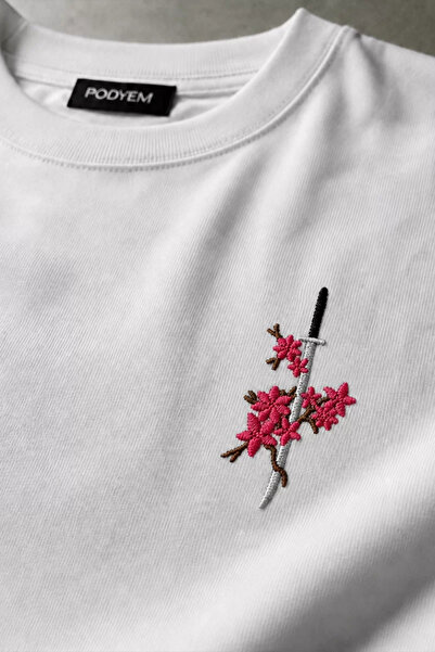 Podyem Sakura & Katana Nakışlı Oversize Tshirt