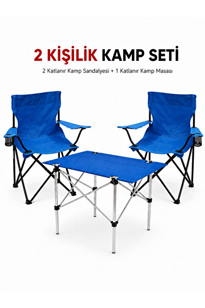 Trendinyeri 2 Sandalyeli Katlanır Kamp Seti Masa ve Sandalye Takımı