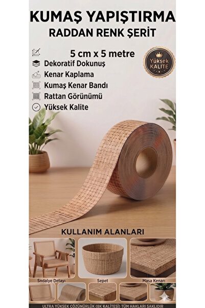 Aybas 5 cm x 5 Metre Rattan Desenli Dekoratif Şerit – Kendinden Yapışkanlı Mo...