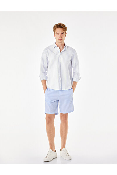 Koton Striped Regular Fit Summer Shorts with Pockets and Lace-Up Waist