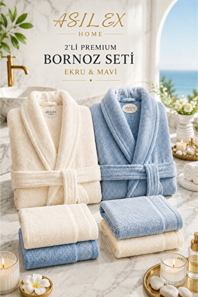 Asilex Home Collection Set halate de baie duble cu prosop, din bumbac, pentru...