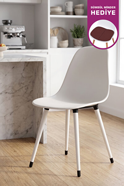 VİLİNZE Eames Beyaz Ahşap Ayak Plastik Beyaz Sandalye