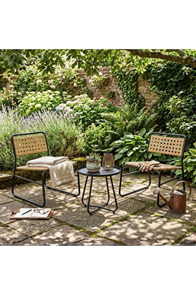 Koopman Set mobilier de grădină 2 scaune și masă rotundă, structură metalică,...