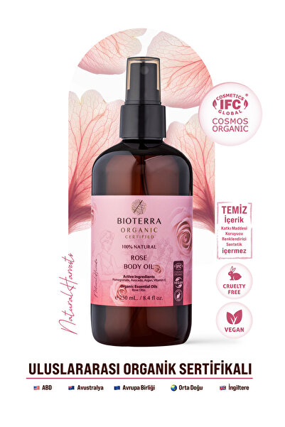 Bioterra زيت الجسم بالورد العضوي |   مرطب طبيعي ومغذي للبشرة - 250 مل