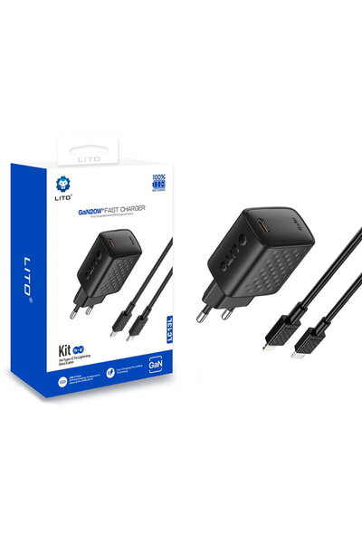 Lito Cablu Lightning GaN LC13L inclus USB-C PD3.0 PC Ignifug EU 20W Negru