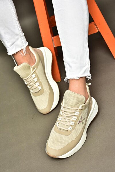Fox Shoes P848531504 Pantofi sport damă din stofa bej