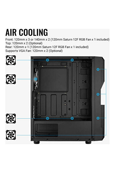 AEROCOOL Menace Saturn RGB, carcasă tower (negru, sticlă securizată)