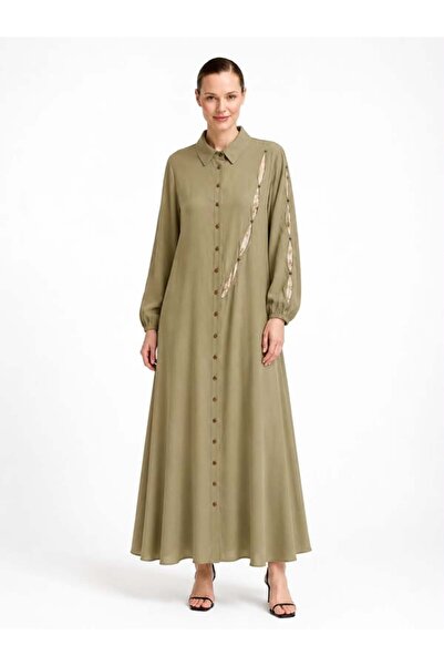 Lissmore 50% Linen 50% Viscose Long Undergarment Dress with Buttons