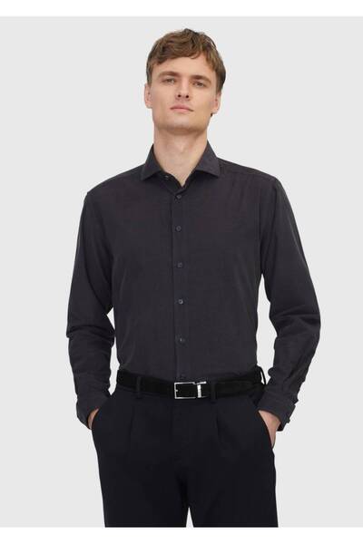Ramsey Anthracite Plain Long Woven Velvet Casual 100% Cotton Shirt