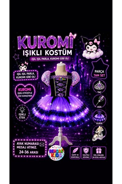 3b kids kuromi ışıklı kostüm elbise kuromi topuklu ayakkabı ( ayakkabı numası...