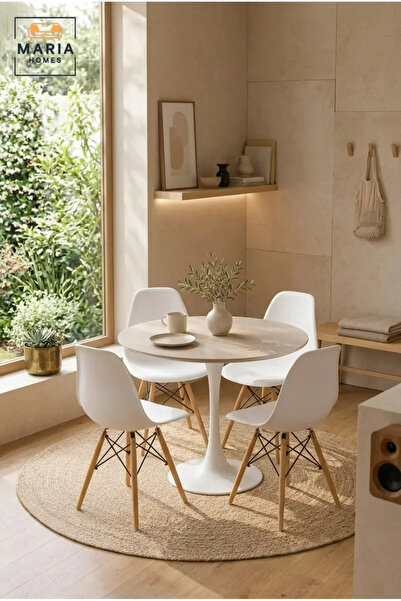 MARIA HOMES كرسي بلاستيكي حديث من قطعة واحدة بأرجل خشبية، شل لاونج، أبيض - 70 ارتفاع × 40 طول × 40 عرض سم