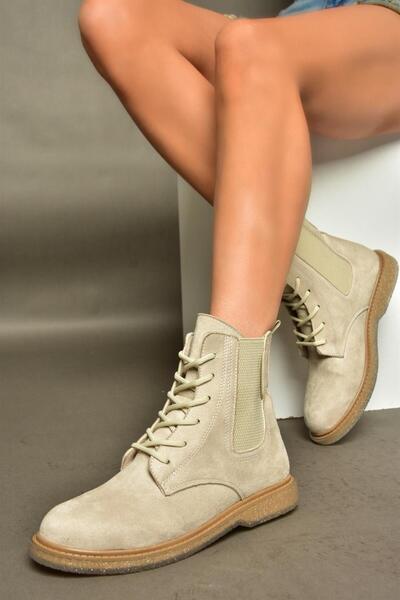 Fox Shoes R374961902 Ghete de damă clasice din piele întoarsă bej cu laturi e...