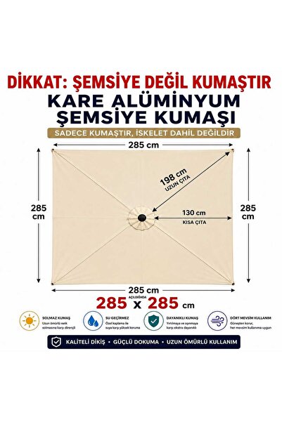 Şemsiyecim Kare Alüminyum Şemsiye Kumaşı 285x285 cm Sadece Kumaş