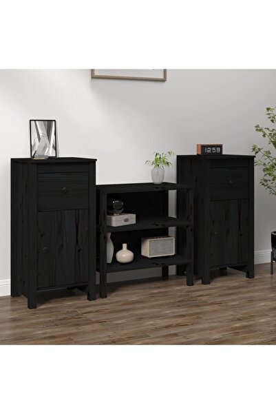 Concept Servante, 2 buc., negru, 40x35x80 cm, lemn masiv de pin