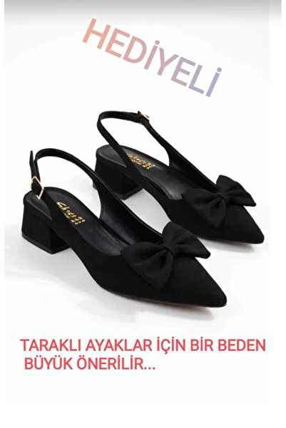 bolmar Kadın Kısa Topuklu Fiyonklu Sivri Burun Arkası Açık Klasik Topuklu Aya...
