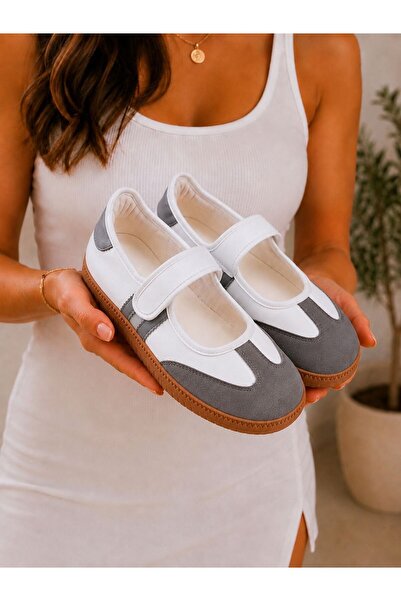 PLN SHOES حذاء راقصة الباليه الرياضي اليومي باللون الأبيض من نوع فيلكرو ماري ...