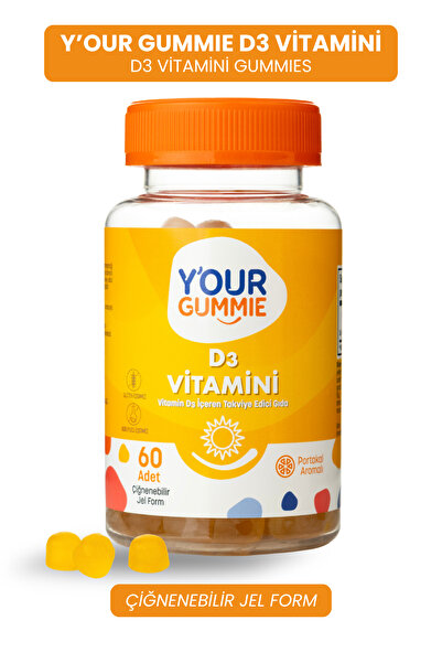 Y'our Gummie D3 Vitamini 60 Adet Portakal Aromalı Çiğnenebilir Jel Form D Vit...
