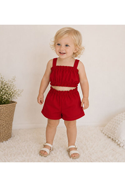 Solid Color Girls Crop & Shorts Set