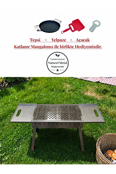 NATURELMETAL Sehpalı Galvaniz Katlanır Mangal Krom Izgara 50cm