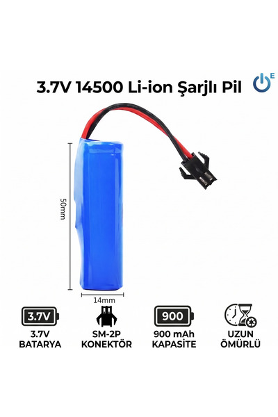 MAMSHOP 3.7v 14500 Li-On 900 mah Şarj edilebilir SM2P Siyah Soketli Kumadalı ...