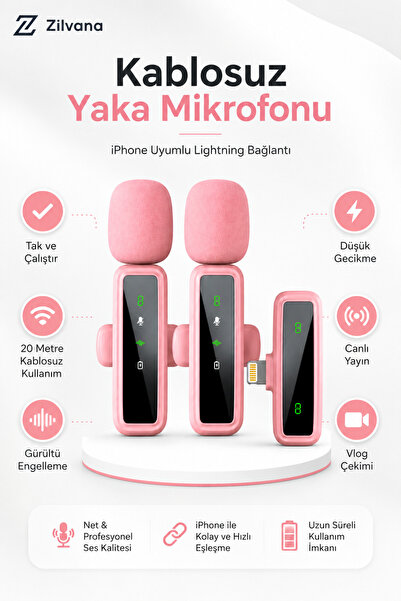 Mivessa Wireless Pink Collar Microphone 2-Piece Lightning Compatible Phone Live Broadcast Interview Recording
