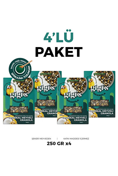 Gigis Food Tropikal Meyveli Granola 4x250g - Spirulina, Chia ve Hindistan Cev...