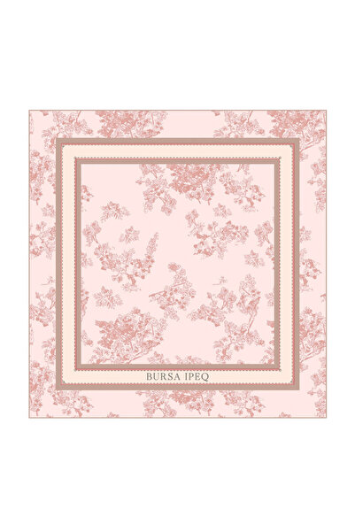 Bursa İpek Pembe Masal Desen Twill İpek Eşarp