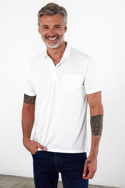 ENQUE Men's Basic Polo Neck Short Sleeve Pocket Solid White T-Shirt