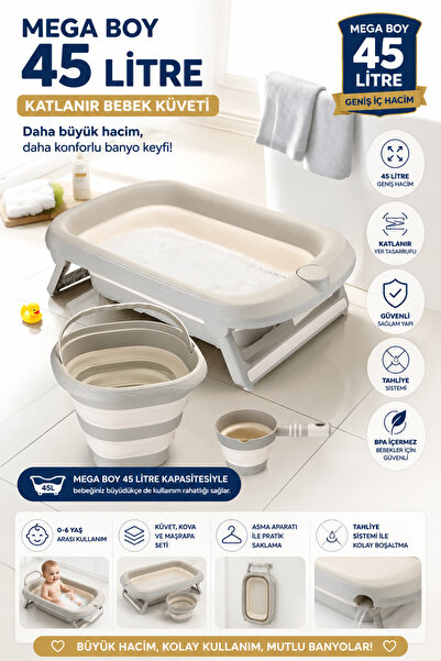 Aqua Nest Baby Bathtub Luxury 3-Piece Set Folding 45 Liter Beige
