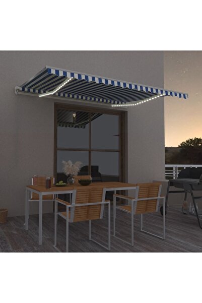 Concept Copertină retractabilă manual cu LED, albastru/alb, 450x350 cm