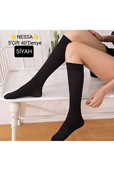 NESA 5' Çift 40' Den Kadın Dizaltı Pantolon Çorabı tül çorap- 500* Siyah