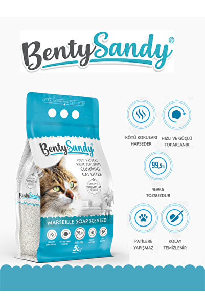 BentySandy Marsilya Sabunu Kokulu Topaklanan Ince Taneli Kedi Kumu 5 Lt