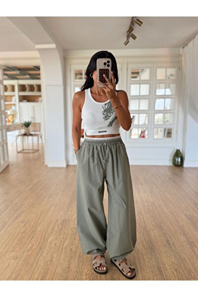 Miss Beyoğlu Women's Crop Two-Piece Set with Elastic Waist and Leg Details