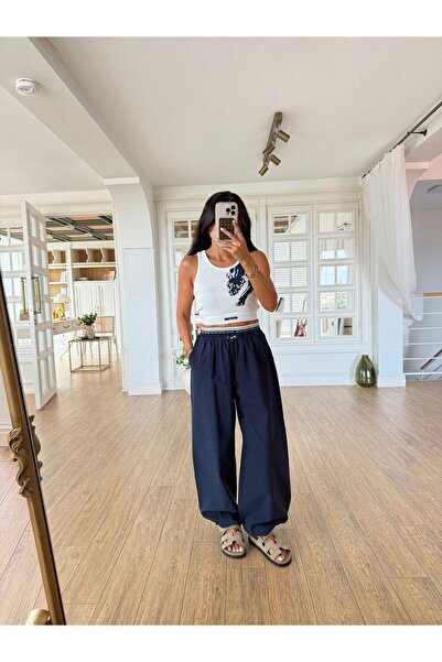 Miss Beyoğlu Women's Crop Two-Piece Set with Elastic Waist and Leg Details
