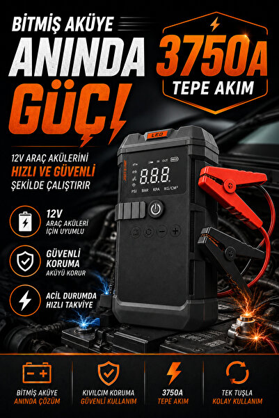 Merwish Akü Takviye Cihazı 19800mAh 1200A Tepe Akım 150 PSI Hava Kompresörü Powerbank LED El Feneri 4'ü 1 Arada LS-99