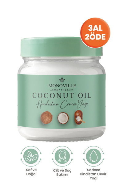Monoville Hindistan Cevizi Yağı 200 ml Soğuk Sıkım Saf ve Doğal (Coconut Oil)