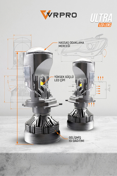 vr pro H4 Mercekli Led Far Ampulü 25.000 Lümen ŞİMŞEK ETKİLİ UFUK ÇİZGİLİ ULTRA MERCEKLİ -H4