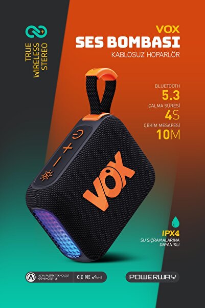POWERWAY Vox Usb Hafıza Kartı Aux Radyo Led Işıklı Bluetooth Hoparlör Hi-Fi S...