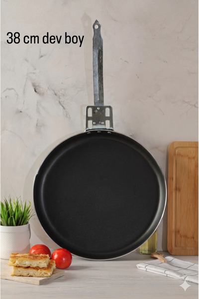 Sally Home 38 cm Büyük Boy Granit Yapışmaz Tava - Kapaklı Balık, Yufka, Börek, Bazlama, Gözleme Tavası`