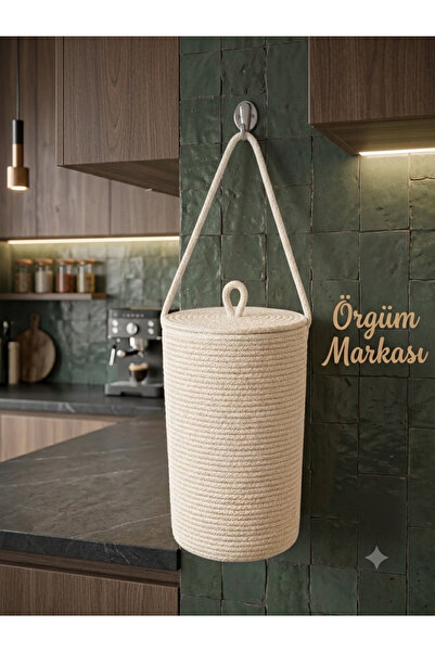 ÖRGÜM Bag Holder Cream Colored Bag Organizer with Lid 30x19 Cm