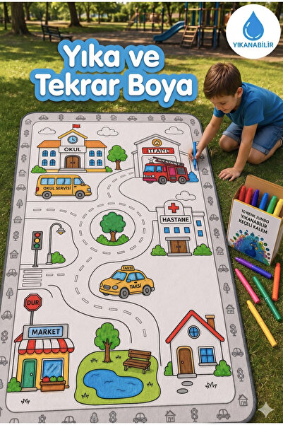 Nizal Home Eğitici Yıkanabilir Tekrar Boyanabilir Çocuk Odası Oyun Matı Boyam...