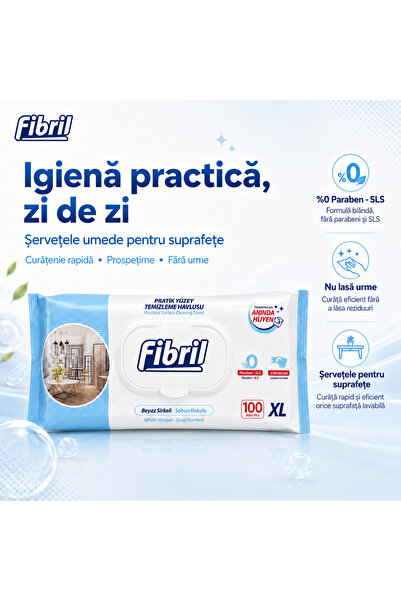 Fibril Servetele Umede pentru Curatarea Suprafetelor, Otet Alb si Parfum de S...