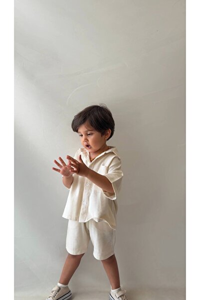 kendii modamm Unisex Children's Linen Shirt Shorts Set Oversize Summer Two-Pi...