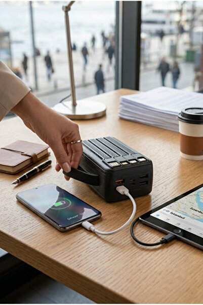 TEKNOHANE 30000 Mah Kendinden Kablolu Led Fener Kamp 22.5 Watt Süper Hızlı Powerbank Iphone Ve Android Uyumlu